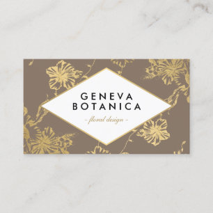 Cartão De Visita Padrão Floral Dourado Vintage no Tan Designer