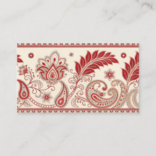 Cartão De Visita Padrão Floral Elegante Red Paisley - Tradicional I