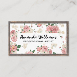 Cartão De Visita Padrão Floral | Fronteira de madeira