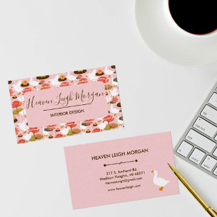 Cartão De Visita Padrão Floral Hidroviário do Ganso Rosa Boho