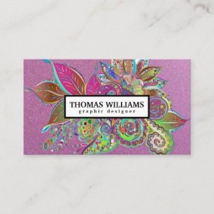 Cartão De Visita Padrão floral paisley aquarela vermelho azul