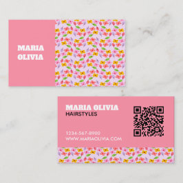 Cartão De Visita Padrão Floral Pastel Adorável Rosa Macio Feminino
