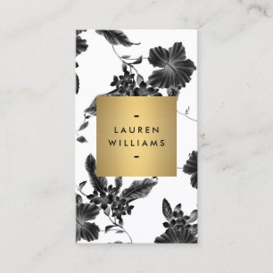 Cartão De Visita Padrão Floral Preto Vintage Vertical