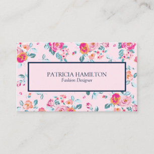 Cartão De Visita Padrão Floral Rosa Brilhante E Vibrante Em Blush