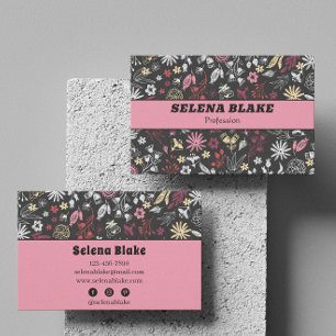 Cartão De Visita Padrão Floral Vibrante   Elegante e moderno