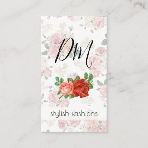 Cartão De Visita Padrão Floral Vintage Elegante com Rosas