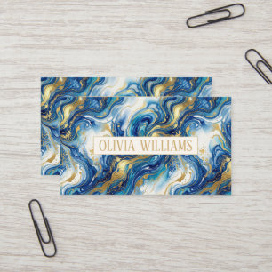 Cartão De Visita Padrão Fluido de Aquarela de Mármore Azul Dourado 