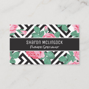 Cartão De Visita Padrão Geométrico das Flores de rosa