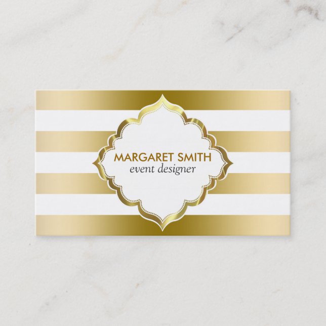 Cartão De Visita Padrão Geométrico de Douradas Stripes Monogramas (Frente)