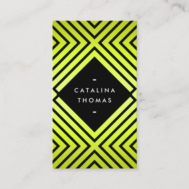 Cartão De Visita Padrão Geométrico Negro Negrito e Amarelo Néon (Frente)