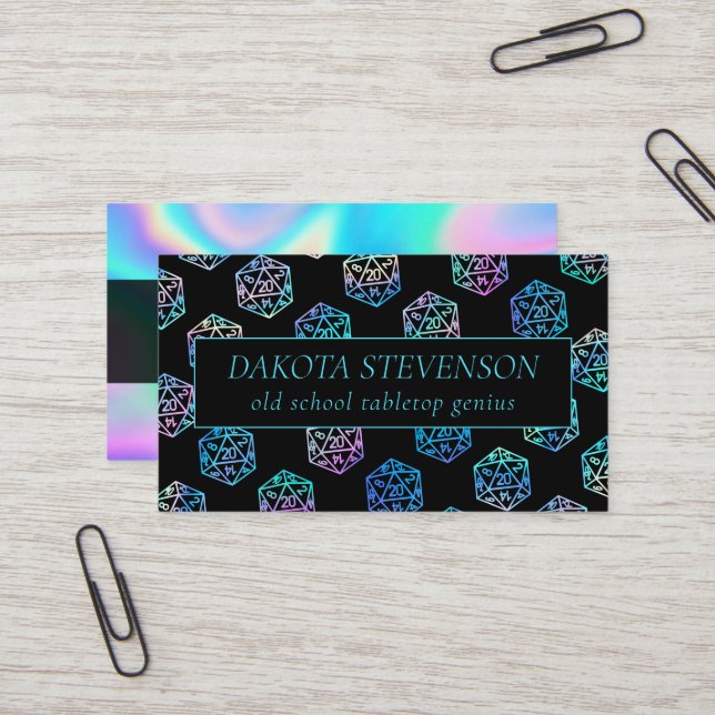 Cartão De Visita Padrão Holograma D20 | PnP Tabletop Gamer Dice (Frente/Verso In Situ)