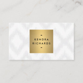 Cartão De Visita Padrão Ikat Elegante com logotipo de nome Dourado