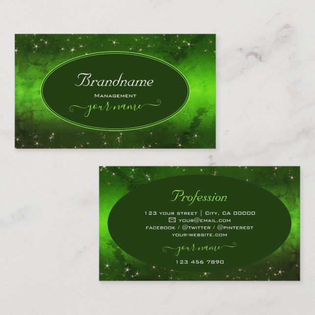 Cartão De Visita Padrão Marmoreado Verde - Estrelas de Brilho Brilh (Frente/Verso)