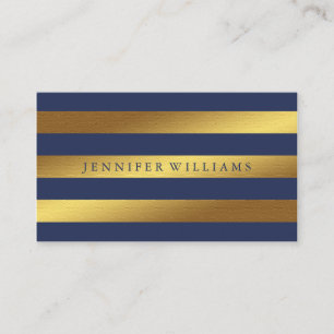 Cartão De Visita Padrão Modern Faux Gold Foil e Blue Stripes