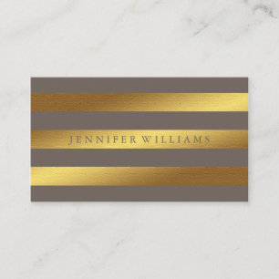 Cartão De Visita Padrão Modern Faux Gold Foil & Taupe Stripes
