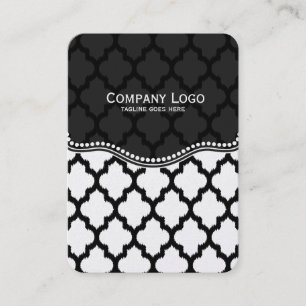 Cartão De Visita Padrão Moderno do Ikat Quatrefoil Preto e Branco
