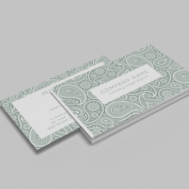 Cartão De Visita Padrão paisley verde-oliva e branco (Criador carregado)
