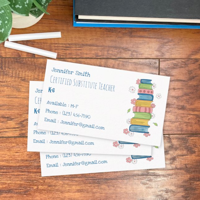 Cartão de Visita Padrão para Professores de Substi (Cute sub teacher standard business cards .)