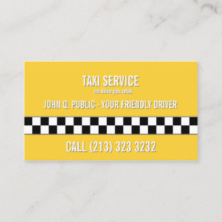 Cartão De Visita Padrão Preto e Branco do Driver de Taxi Cab