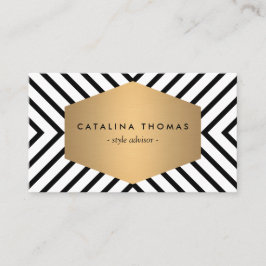 Cartão De Visita Padrão preto e branco retrô com emblema Dourado