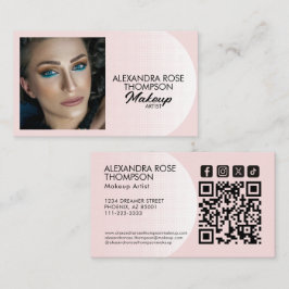 Cartão De Visita Padrão Rosa Bege Maquiador Qr Ícone Social