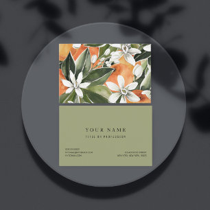 Cartão De Visita Padrão Tropical Laranja e Flores de Água