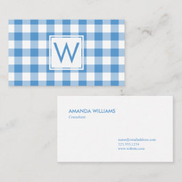 Cartão De Visita Padrão Xadrez Ginga Azul Claro Branco Monogramado