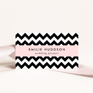 Cartão De Visita Padrão Zigzag preto e branco, padrão Chevron