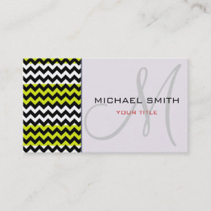 Cartão De Visita Padrão Zigzag preto monograma personalizado
