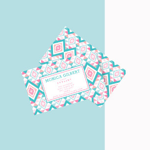 Cartão De Visita Padrões Astroleses e Geométricos Rosa Aztec