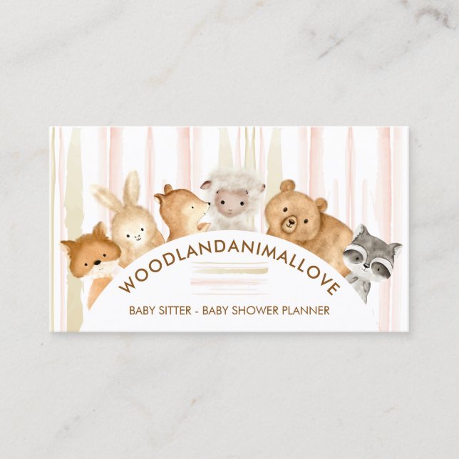 Cartão De Visita Padrões de Aquarela de Linha Floresta Animais Arom (Frente)