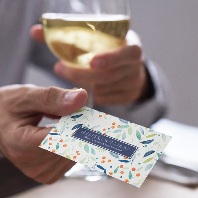 Cartão De Visita Padrões de Folhas e Berries de Aquarelas de Pastel (Criador carregado)