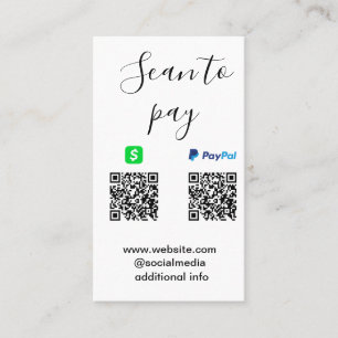 Cartão De Visita Pagar Paypal Cashapp digitalizar para pagar QR adi