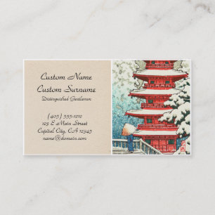 Cartão De Visita Pagode na arte do hanga da canela de Kawase Hasui