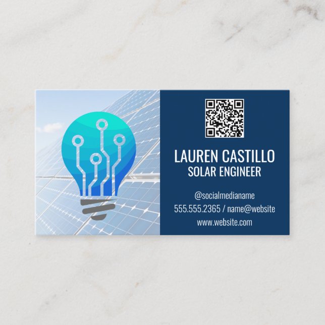 Cartão De Visita Painéis Solares | Lâmpada | Código de verificação  (Frente)