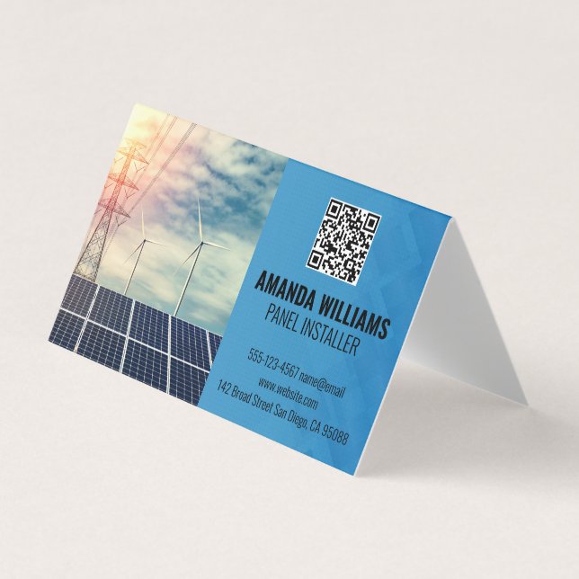 Cartão De Visita Painéis Solares | Logotipo Tech | Energia (Frente)