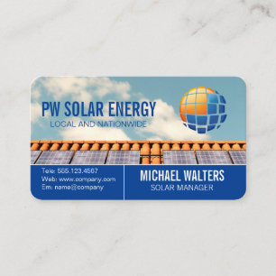Cartão De Visita Painéis Solares no Telhado Energia Poder