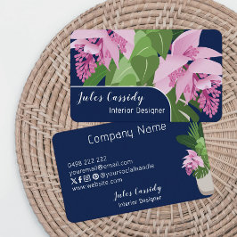 Cartão De Visita Painel Azul Tropical Medinilla Flower Dark