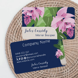 Cartão De Visita Painel bege Azul-Escuro-Escuro da Flor de Medinill