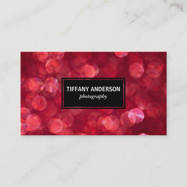 Cartão De Visita Painel Preto do Bokeh Vermelho (Frente)