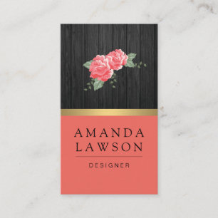 Cartão De Visita Painel simples elegante do flor e o de madeira