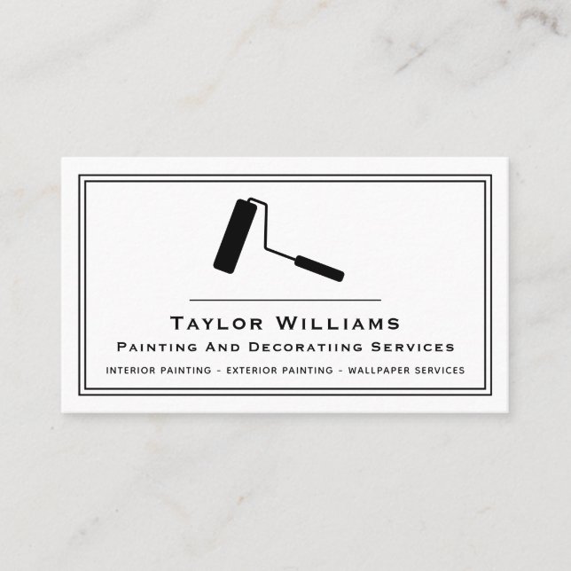 Cartão De Visita Paint Roll Painting Services Painter Black White (Frente)