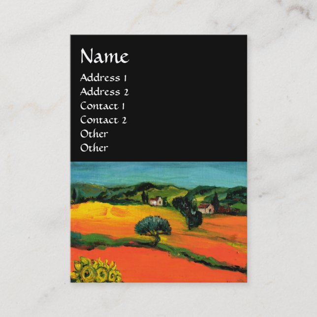 Cartão De Visita PAISAGEM DA TÚSCULA COM FULORES, Preto (Frente)