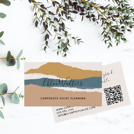 Cartão De Visita Paisagem de Boho Moderno com Código QR
