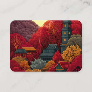 Cartão de Visita Paisagem Oriental Outono Vermelho