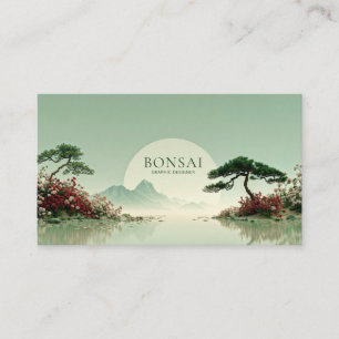 Cartão De Visita Paisagem Serena do Jardim Zen Rosa Vermelha Esfera