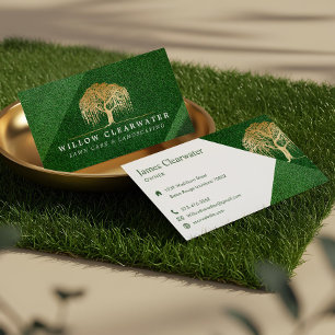 Cartão De Visita Paisagismo Rústico Moderno em Verde e Dourado com 