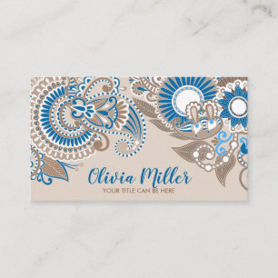 Cartão De Visita Paisley Ornament Pastel Beige e Blue