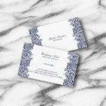 Cartão De Visita Paisley Real Blue E White Vintage<br><div class="desc">Elegante azul real vintage floral paisley em um fundo branco de pelúcia. Escrito tradicional azul escuro personalizável e tipografia serif. Design elegante para um profissional de designer de casamento.</div>