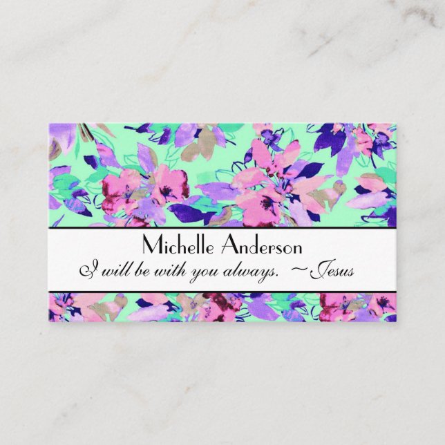 Cartão De Visita Palavras de Jesus, estarei sempre contigo, Floral (Frente)